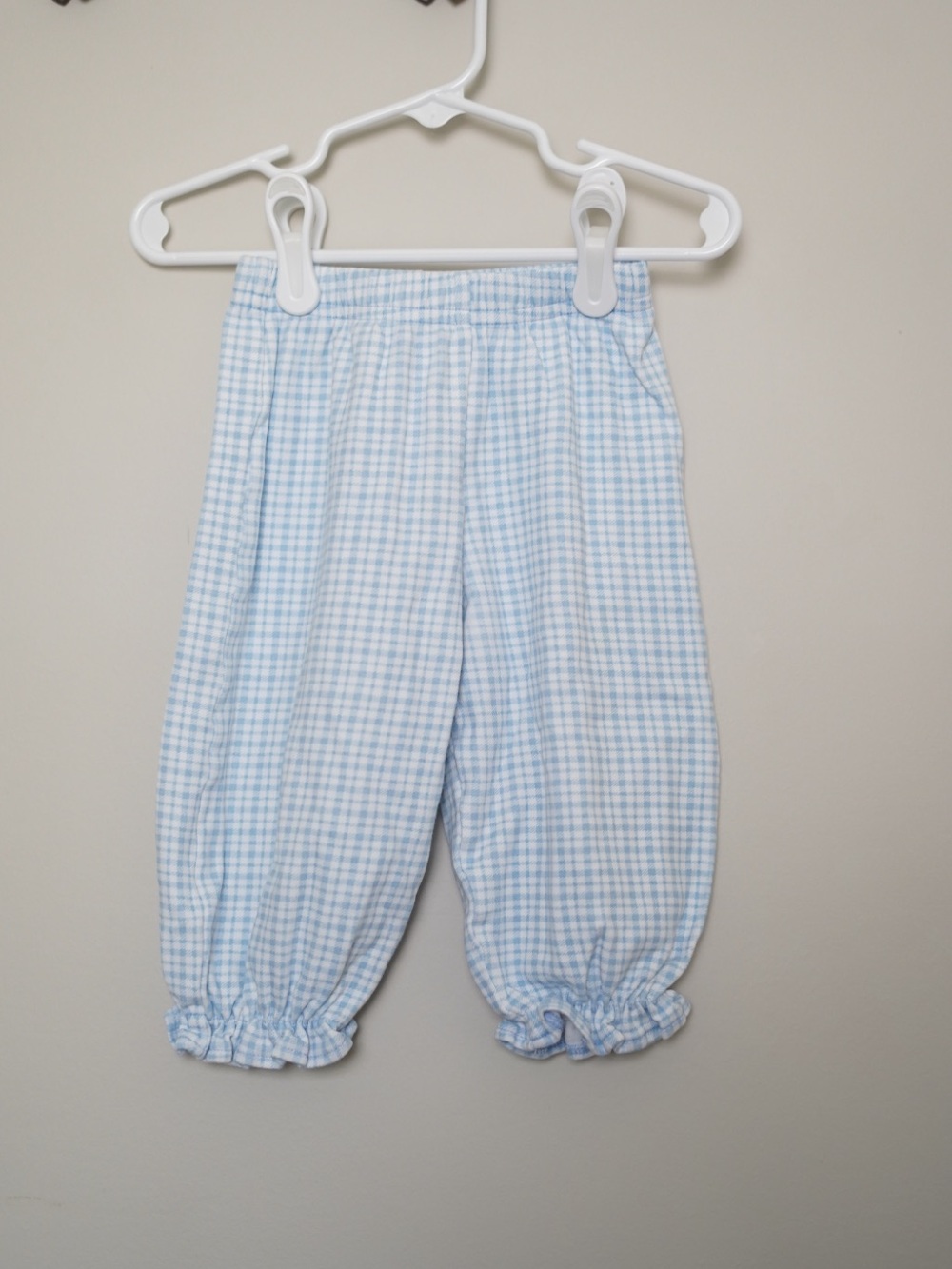 Baby Luigi Light Blue Plaid Baby Pants with Ruffle Hem